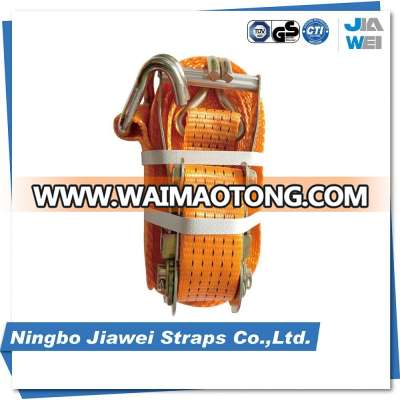 5T Good quality safe ratchet strap tie down strap 100% Polyester webbing with double J hooks