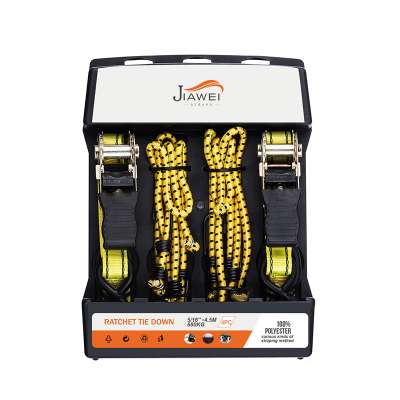 4PC OEM Ratchet Tie Down Strap Cargo Lashing with bungee cord