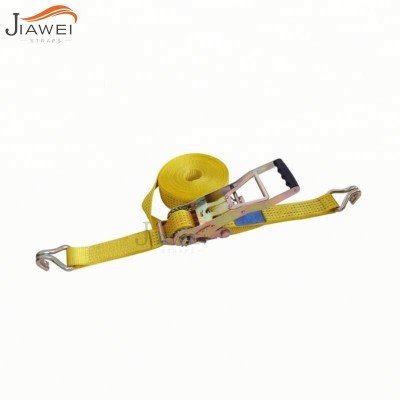 50mm 2inch heavy duty EN12195-2 5000kg LC2500kg yellow webbing ergo Ratchet straps with J hooks